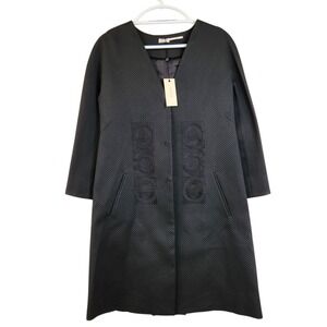 Leon Max Size M Limited Edition Circle Cloqué Jacquard Topper Coat Black Texture